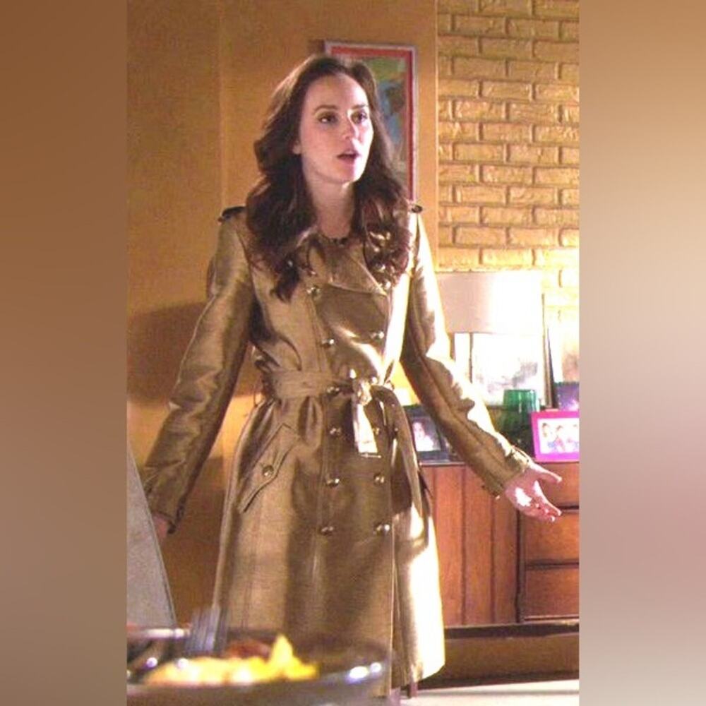 BURBERRY silk gold metallic trench coat jacket S - Picture 2 of 11